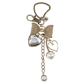 New! Betsey Johnson Crystal Heart and Bow Key Chain