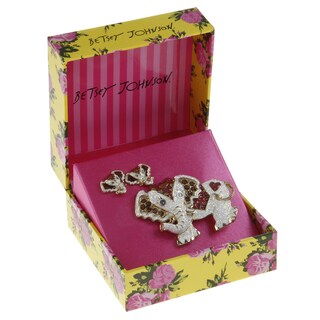 New! Betsey Johnson Elephant Earrings and Pin Set