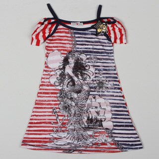Sweetheart Jane Girl's Mermaid Printed Off-shoulder Dress