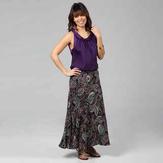 Lola P. Women's 'Challis' Black Paisley Printed Long Skirt