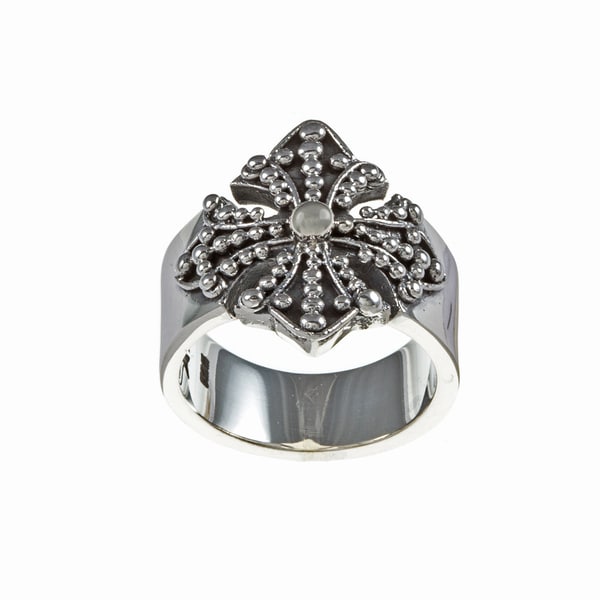 ... Discount Madison Sterling Silver Beaded Cross Design Ring For Sale