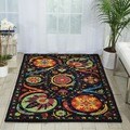 Hand-tufted Suzani Black/ Multicolor Floral Medallion Rug (5'3 x 7'5)