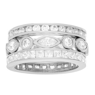 Tressa Sterling Silver Cubic Zirconia 3-piece Eternity Ring Set