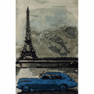 Rug Collective Handmade Eiffel Tower Car Blue Wool Rug
