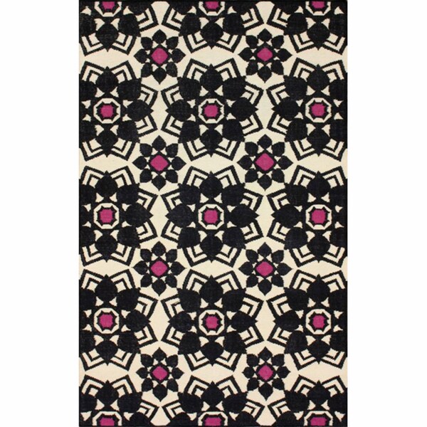 nuLOOM Handmade Flatweave Floral Black Wool Rug