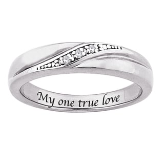 Sterling Silver Diamond Accent 'My one true love' Engraved Band