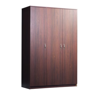 akadaHOME Wide Walnut Finish Wardrobe Cabinet