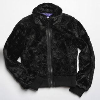 CoffeeShop Kids Girls Black Faux Fur Jacket