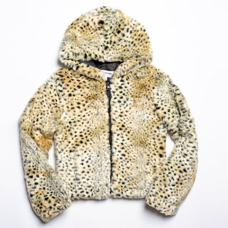 CoffeeShop Girls Kids Faux Fur Animal Print Hooded Jacket