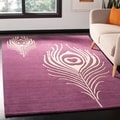 Handmade Peacock Feather Purple New Zealand Wool Rug