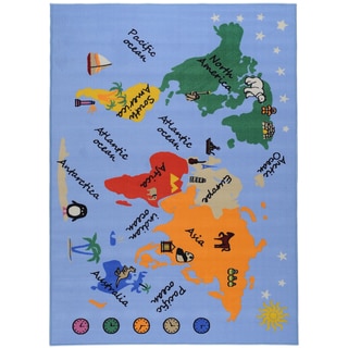 Printed Kids Our World Blue Area Rug (4'5 x 6'1)