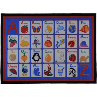 Printed Kids Learning Alphabet Blue Area Rug (4'5 x 6'1)