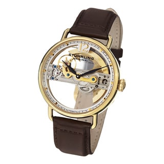 Stuhrling Original Men's Aristocrat Bridge Automatic Skeleton Leather Strap Watch