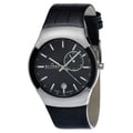 Skagen Men's Black Leather Strap Silvertone Watch