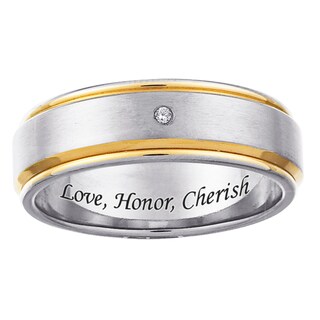 ... Titanium Men's Diamond Accent 'Love, Honor, Cherish' Engraved Ring