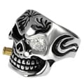 Vance Co. Men's Stainless Steel Goldtone Accent Cubic Zirconia Skull Ring