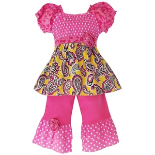 AnnLoren Girls Smocked Paisley/ Polka Dots Outfit