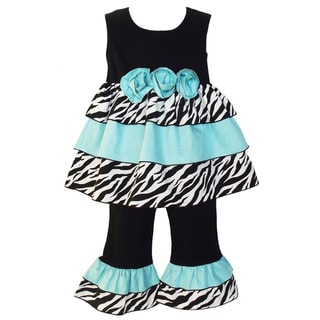 AnnLoren Girls Zebra Blue Rose Rumba Outfit