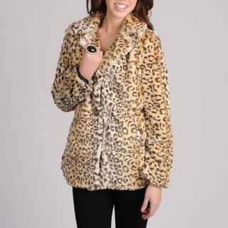 Mo-Ka Women's Leopard Print Faux Fur Jacket