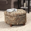 Button Tufted Round Storage Ottoman Brown and Tel Paisley