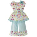 AnnLoren Girls Blue Floral Damask Outfit