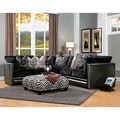 Bacardi 4-piece Black Bicast Leather and Fabric Oversized Sectional and Ottoman