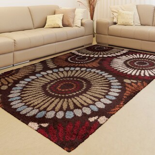 Arsizio Rust Floral Plush Shag Rug (5'3 x 7'3)