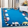 Handmade Children's Cars & Trucks Blue New Zealand Wool Rug