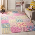 Handmade Children's Patchworks Pink New Zealand Wool Rug