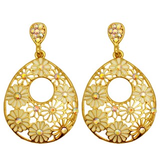 Kate Marie Goldtone Flower Pattern Dangle Earrings