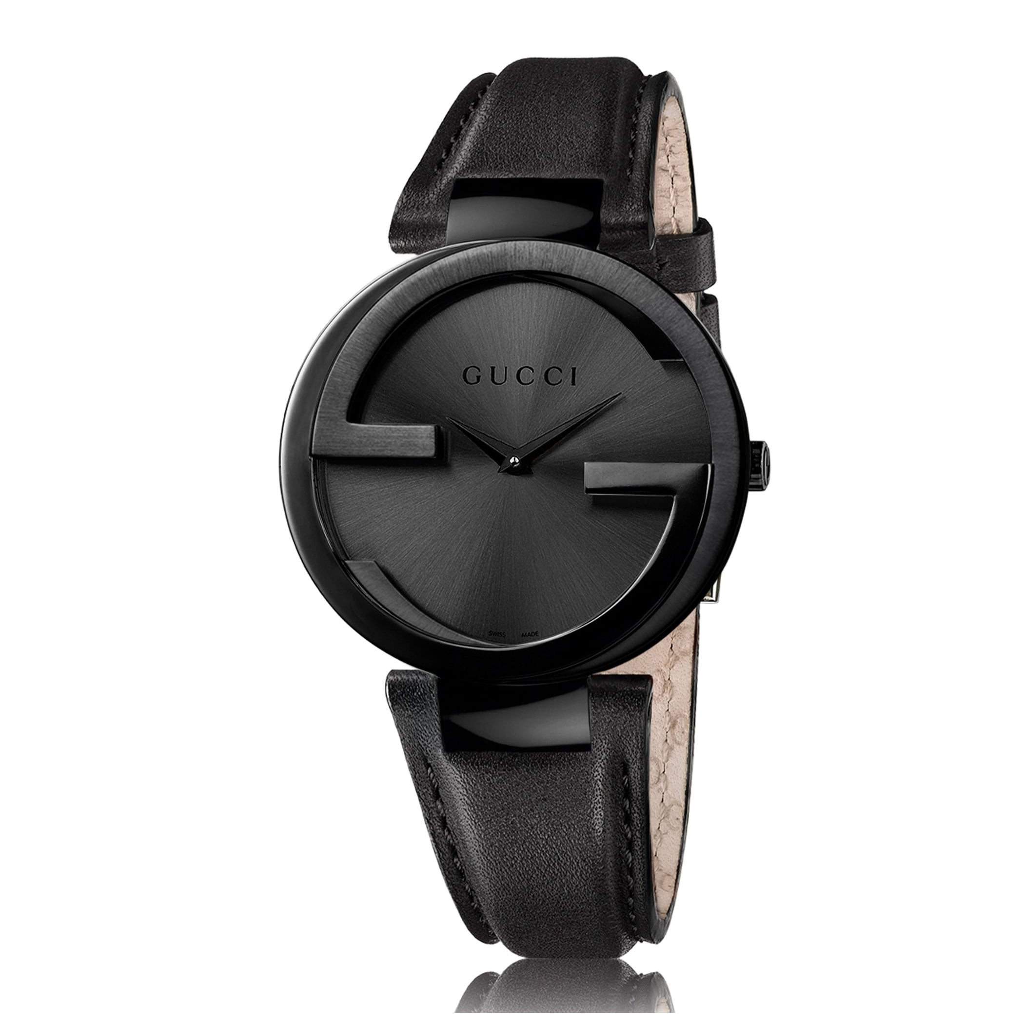 Gucci Women&#39;s YA133302 Black Steel Leather Strap Watch - Overstock Shopping - Big Discounts on ...