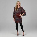 Kozy Women's Abstract Print Bell Sleeve Knit Tunic Dress