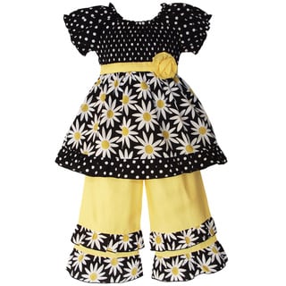 AnnLoren Girls' 2-piece Smocked Daisies/ Dot Outfit