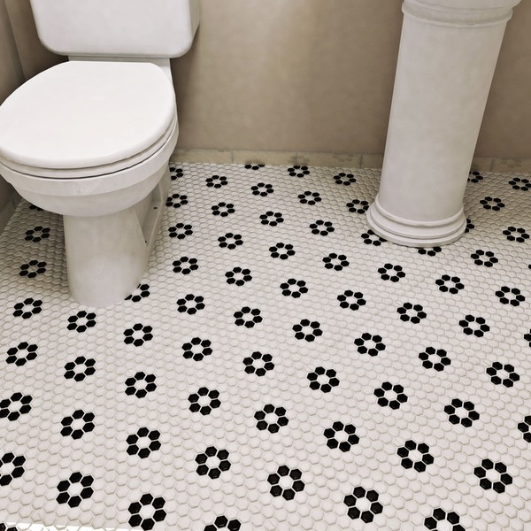 SomerTile Victorian Hex 1inch Flower Porcelain Mosaic Tile (Pack of 10