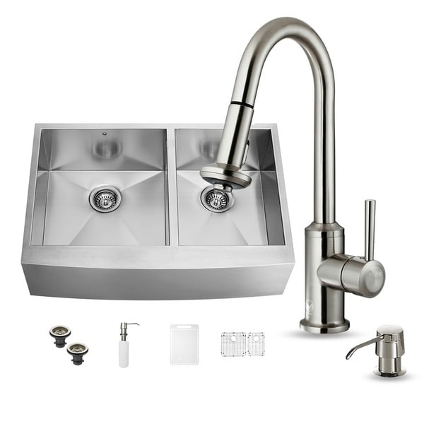 All-in-one 36-inch Farmhouse Stainless Steel Double Bowl Kitchen Sink ...