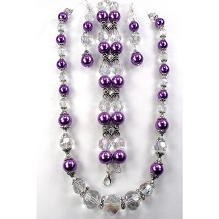 Jewelry and Rosaries Silverplated Lilac Faux Pearl and Crystal Jewelry Set