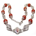 Jewelry and Rosaries Silverplated Tangerine Faux Pearl and Crystal Jewelry Set