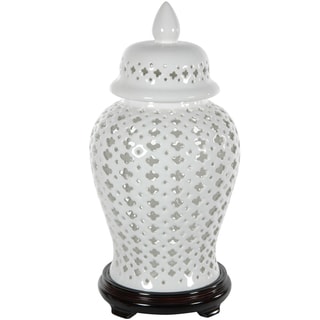 Porcelain 16-inch Carved Lattice Decorative Temple Jar (China)