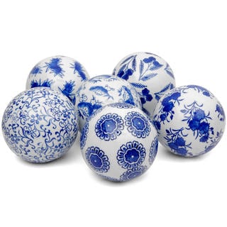 Set of 6 Blue and White Decorative 4-inch Porcelain Balls (China)