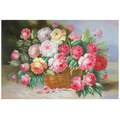 Hand Painted Basket of Peonies Canvas (China)