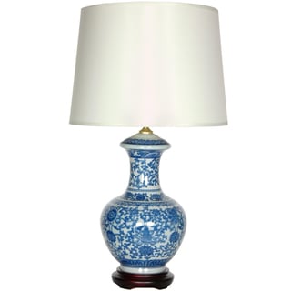 (_ _ ) Blue and White Porcelain Round Vase Lamp (China)