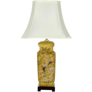 (^ ^)// Birds and Flowers Wooden Design Porcelain Lamp (China)