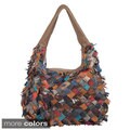 Journee Collection Women's Fringed Basketweave Leather Hobo Bag