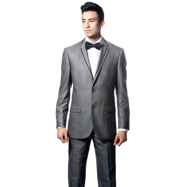 Ferrecci's Grey 2 Piece 2 Button Slim Suit with Black Edging