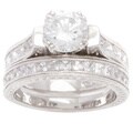 Plutus Sterling Silver Cubic Zirconia Bridal-style Ring Set