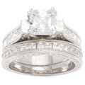 Plutus Sterling Silver Cubic Zirconia Antique Bridal-style Ring Set