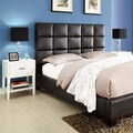 ETHAN HOME Sarajevo Dark Brown Vinyl Bed with White Rectangular Nightstands