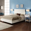 ETHAN HOME Sarajevo White Cushioed Bed with Two White Oval Nightstands