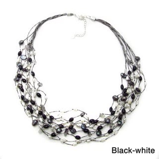 Braided Silk Freshwater Pearls Multi Strand Necklace (Thailand)