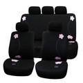 Black Flower Embroidery Airbag-safe Fabric Seat Covers 